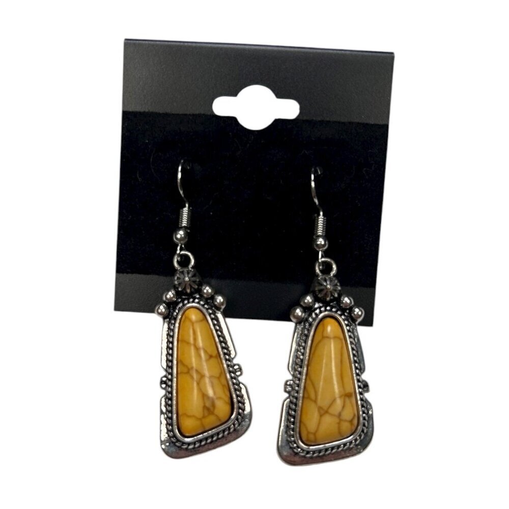 Western Inspired Earrings Silver Tone Tan Southwest Rodeo Concert